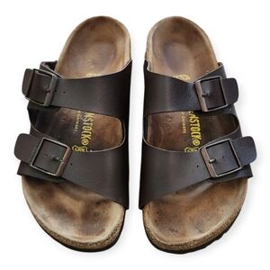 Birkenstock Brown Birko Flor Two Strap Arizona Women's 36 Slip On Slide Sandals